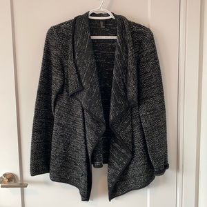 Open cardigan cowl neck sweater